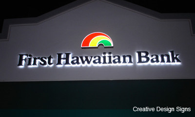 First Hawaiian Bank - Reverse channel letters and logo. Halo lit with LEDs.