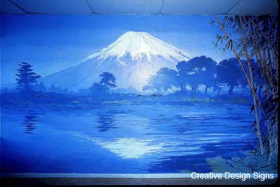 Fujin Sushi - Hand painted mural of Mt. Fuji.