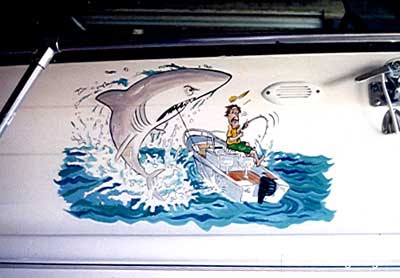 Mr. Pole Bender - Original cartoon hand painted on cabin of boat.