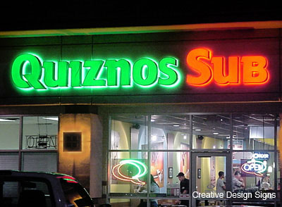 Quiznos Sub - Channel letter sign with plexiglass faces. Halo lit with LEDs.