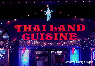 Thailand Cuisine - Channel letter sign with plexiglass faces. Internally lit with LEDs.